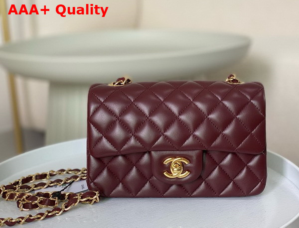 Chanel Mini Classic Handbag in Burgundy Lambskin Gold Tone Metal Ref A69900 Replica