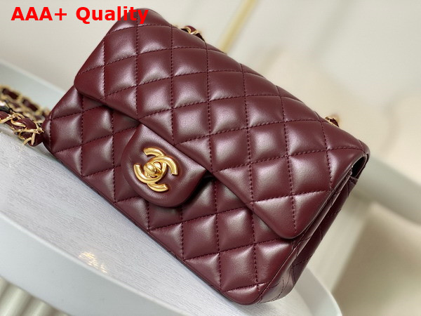 Chanel Mini Classic Handbag in Burgundy Lambskin Gold Tone Metal Ref A69900 Replica