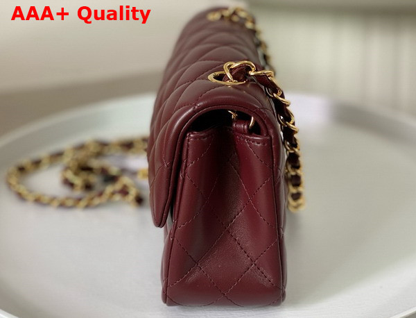 Chanel Mini Classic Handbag in Burgundy Lambskin Gold Tone Metal Ref A69900 Replica