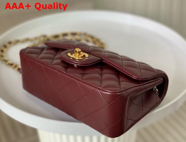 Chanel Mini Classic Handbag in Burgundy Lambskin Gold Tone Metal Ref A69900 Replica