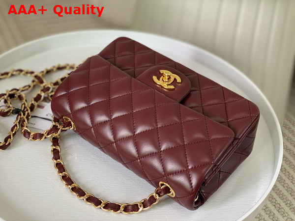 Chanel Mini Classic Handbag in Burgundy Lambskin Gold Tone Metal Ref A69900 Replica