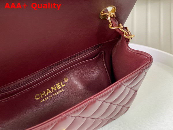 Chanel Mini Classic Handbag in Burgundy Lambskin Gold Tone Metal Ref A69900 Replica