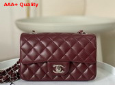 Chanel Mini Classic Handbag in Burgundy Lambskin Silver Tone Metal Ref A69900 Replica