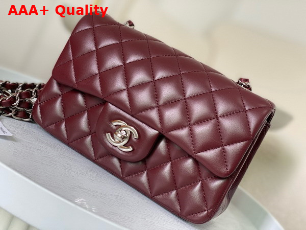 Chanel Mini Classic Handbag in Burgundy Lambskin Silver Tone Metal Ref A69900 Replica