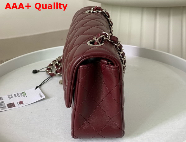 Chanel Mini Classic Handbag in Burgundy Lambskin Silver Tone Metal Ref A69900 Replica