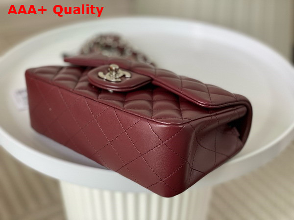 Chanel Mini Classic Handbag in Burgundy Lambskin Silver Tone Metal Ref A69900 Replica