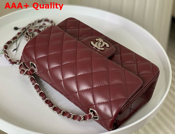 Chanel Mini Classic Handbag in Burgundy Lambskin Silver Tone Metal Ref A69900 Replica