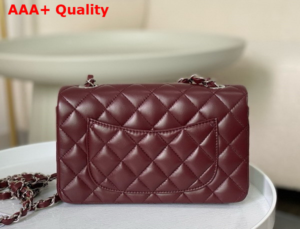 Chanel Mini Classic Handbag in Burgundy Lambskin Silver Tone Metal Ref A69900 Replica