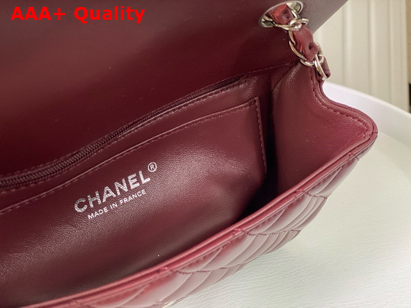 Chanel Mini Classic Handbag in Burgundy Lambskin Silver Tone Metal Ref A69900 Replica