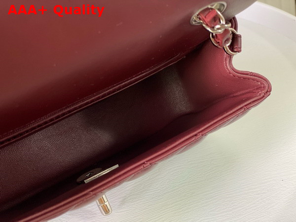 Chanel Mini Classic Handbag in Burgundy Lambskin Silver Tone Metal Ref A69900 Replica