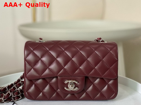 Chanel Mini Classic Handbag in Burgundy Lambskin Silver Tone Metal Ref A69900 Replica