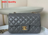 Chanel Mini Classic Handbag in Gray Lambskin Gold Tone Metal Ref A69900 Replica