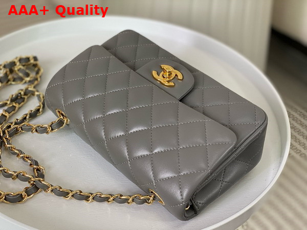 Chanel Mini Classic Handbag in Gray Lambskin Gold Tone Metal Ref A69900 Replica