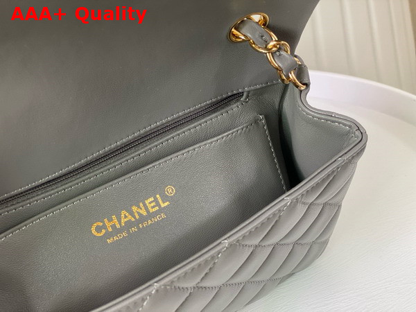 Chanel Mini Classic Handbag in Gray Lambskin Gold Tone Metal Ref A69900 Replica