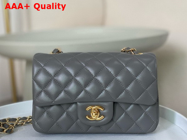 Chanel Mini Classic Handbag in Gray Lambskin Gold Tone Metal Ref A69900 Replica