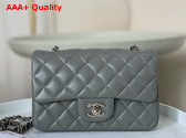 Chanel Mini Classic Handbag in Gray Lambskin Silver Tone Metal Ref A69900 Replica