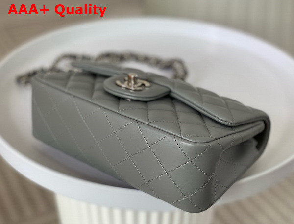 Chanel Mini Classic Handbag in Gray Lambskin Silver Tone Metal Ref A69900 Replica