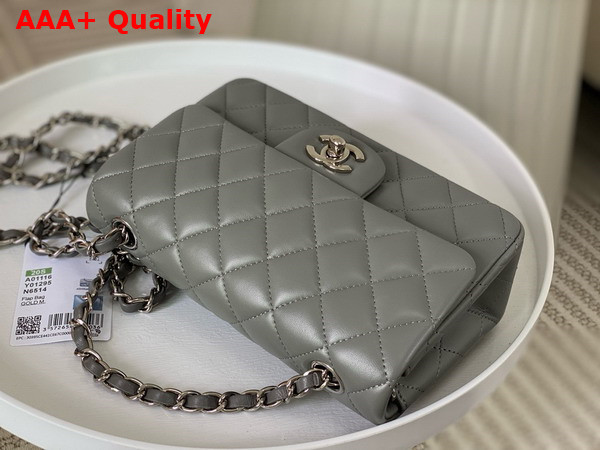 Chanel Mini Classic Handbag in Gray Lambskin Silver Tone Metal Ref A69900 Replica