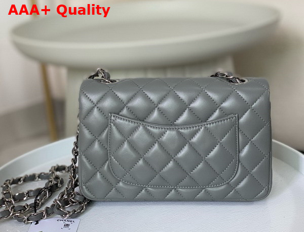 Chanel Mini Classic Handbag in Gray Lambskin Silver Tone Metal Ref A69900 Replica