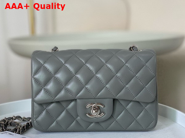 Chanel Mini Classic Handbag in Gray Lambskin Silver Tone Metal Ref A69900 Replica