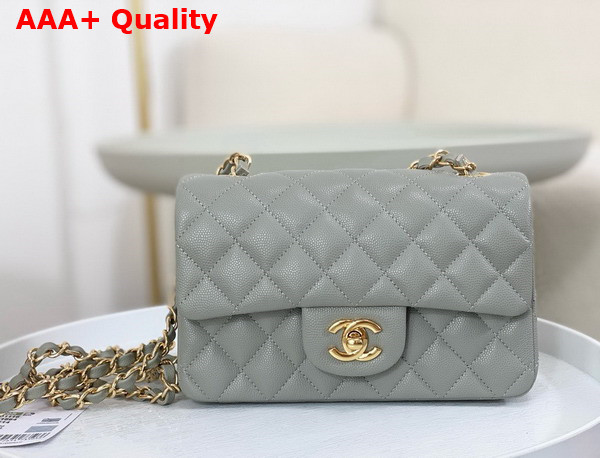 Chanel Mini Classic Handbag in Grey Grained Calfskin with Gold Tone Metal Ref A69900 Replica