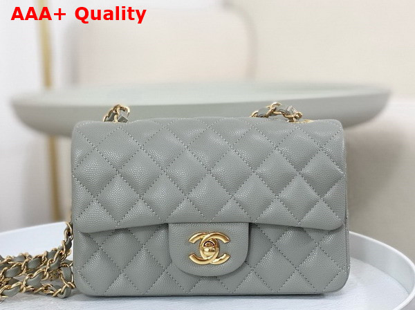 Chanel Mini Classic Handbag in Grey Grained Calfskin with Gold Tone Metal Ref A69900 Replica