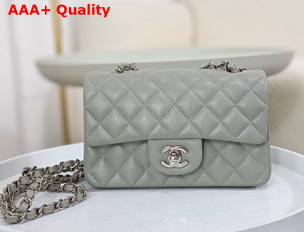 Chanel Mini Classic Handbag in Grey Grained Calfskin with Silver Tone Metal Ref A69900 Replica