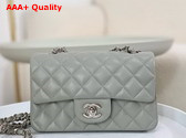 Chanel Mini Classic Handbag in Grey Grained Calfskin with Silver Tone Metal Ref A69900 Replica