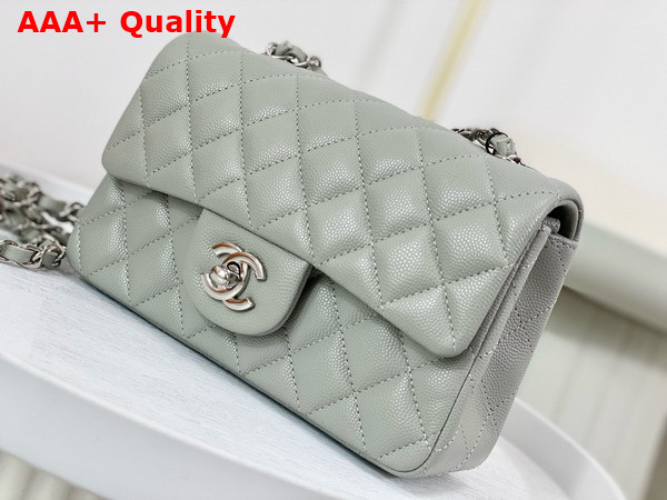 Chanel Mini Classic Handbag in Grey Grained Calfskin with Silver Tone Metal Ref A69900 Replica