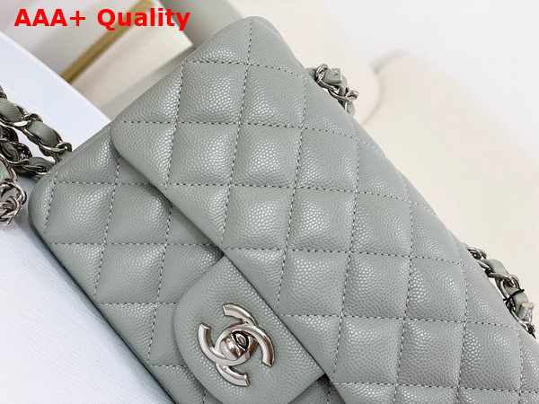 Chanel Mini Classic Handbag in Grey Grained Calfskin with Silver Tone Metal Ref A69900 Replica