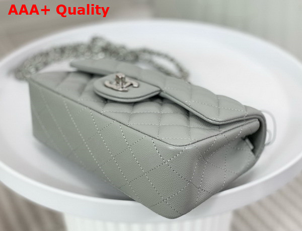 Chanel Mini Classic Handbag in Grey Grained Calfskin with Silver Tone Metal Ref A69900 Replica