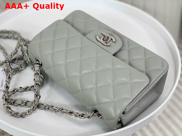 Chanel Mini Classic Handbag in Grey Grained Calfskin with Silver Tone Metal Ref A69900 Replica