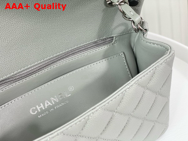 Chanel Mini Classic Handbag in Grey Grained Calfskin with Silver Tone Metal Ref A69900 Replica