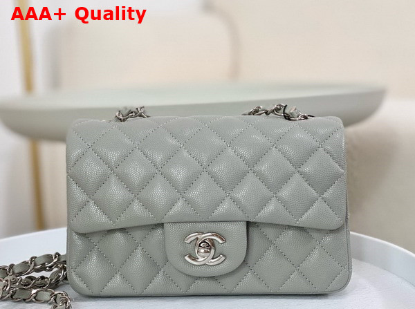 Chanel Mini Classic Handbag in Grey Grained Calfskin with Silver Tone Metal Ref A69900 Replica