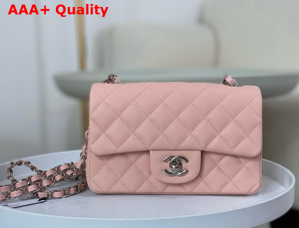 Chanel Mini Classic Handbag in Light Pink Grained Calfskin with Silver Tone Metal Ref A69900 Replica