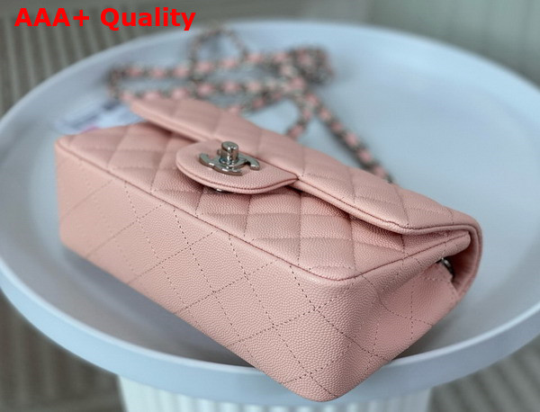 Chanel Mini Classic Handbag in Light Pink Grained Calfskin with Silver Tone Metal Ref A69900 Replica