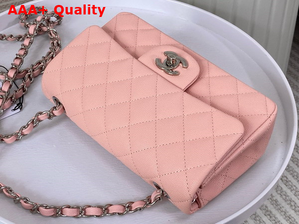 Chanel Mini Classic Handbag in Light Pink Grained Calfskin with Silver Tone Metal Ref A69900 Replica