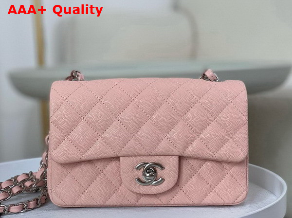 Chanel Mini Classic Handbag in Light Pink Grained Calfskin with Silver Tone Metal Ref A69900 Replica