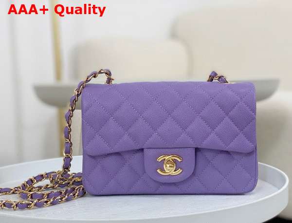 Chanel Mini Classic Handbag in Lilac Grained Calfskin with Gold Tone Metal Ref A69900 Replica