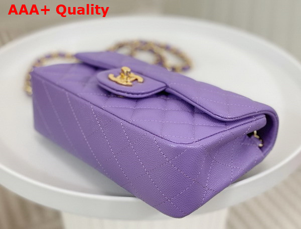 Chanel Mini Classic Handbag in Lilac Grained Calfskin with Gold Tone Metal Ref A69900 Replica