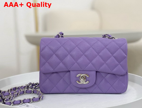 Chanel Mini Classic Handbag in Lilac Grained Calfskin with Silver Tone Metal Ref A69900 Replica