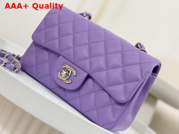 Chanel Mini Classic Handbag in Lilac Grained Calfskin with Silver Tone Metal Ref A69900 Replica