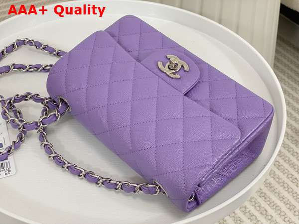 Chanel Mini Classic Handbag in Lilac Grained Calfskin with Silver Tone Metal Ref A69900 Replica