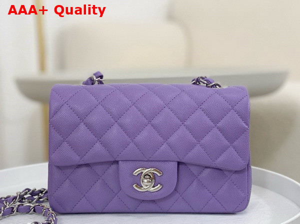 Chanel Mini Classic Handbag in Lilac Grained Calfskin with Silver Tone Metal Ref A69900 Replica