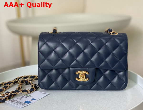 Chanel Mini Classic Handbag in Navy Blue Lambskin Gold Tone Metal Ref A69900 Replica