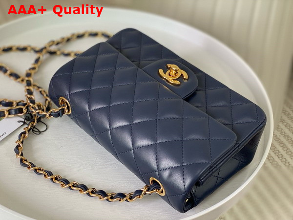 Chanel Mini Classic Handbag in Navy Blue Lambskin Gold Tone Metal Ref A69900 Replica