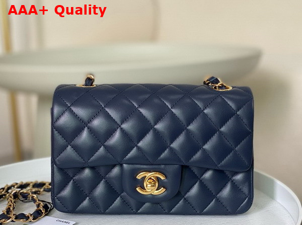 Chanel Mini Classic Handbag in Navy Blue Lambskin Gold Tone Metal Ref A69900 Replica