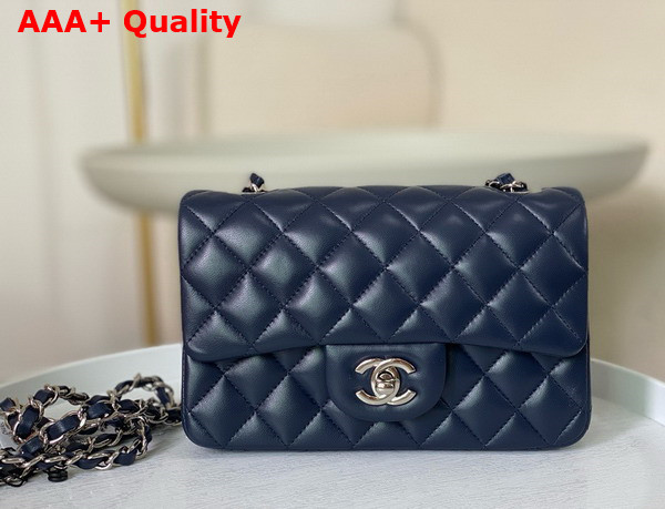 Chanel Mini Classic Handbag in Navy Blue Lambskin Silver Tone Metal Ref A69900 Replica