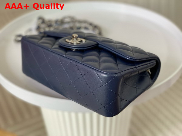 Chanel Mini Classic Handbag in Navy Blue Lambskin Silver Tone Metal Ref A69900 Replica