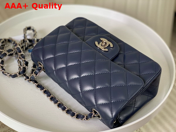 Chanel Mini Classic Handbag in Navy Blue Lambskin Silver Tone Metal Ref A69900 Replica